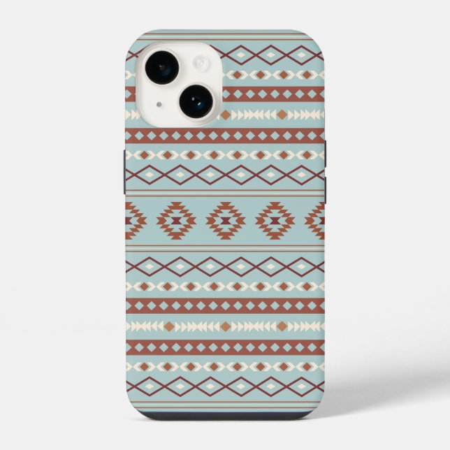 Coque iPhone Aztec Mixte Motif Motif Rusts Crème Bleu (Verso)
