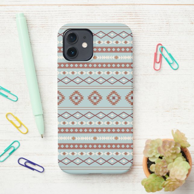 Coque iPhone Aztec Mixte Motif Motif Rusts Crème Bleu (Sur le bureau)
