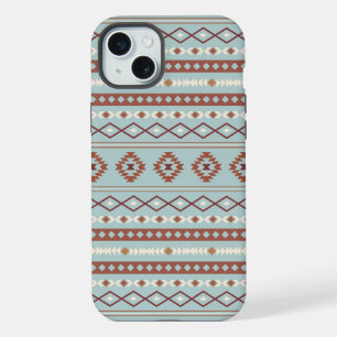 Coque iPhone 15 Plus Aztec Mixte Motif Motif Rusts Crème Bleu