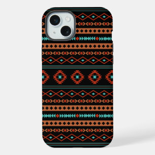 Coque iPhone 15 Plus Aztec Rusts Turquoise Noir Motifs mélangés Motif