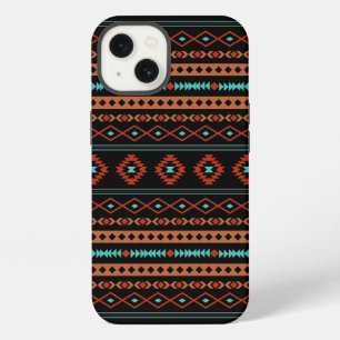 Etui iPhone 13 Aztec Rusts Turquoise Noir Motifs mélangés Motif
