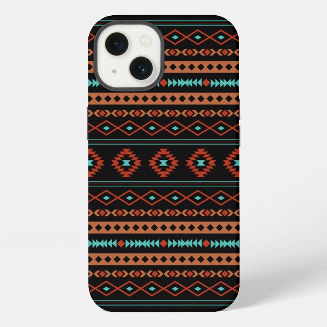 Coque iPhone Aztec Rusts Turquoise Noir Motifs mélangés Motif (Verso)