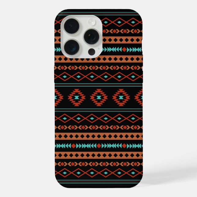 Coque iPhone Aztec Rusts Turquoise Noir Motifs mélangés Motif (Verso)