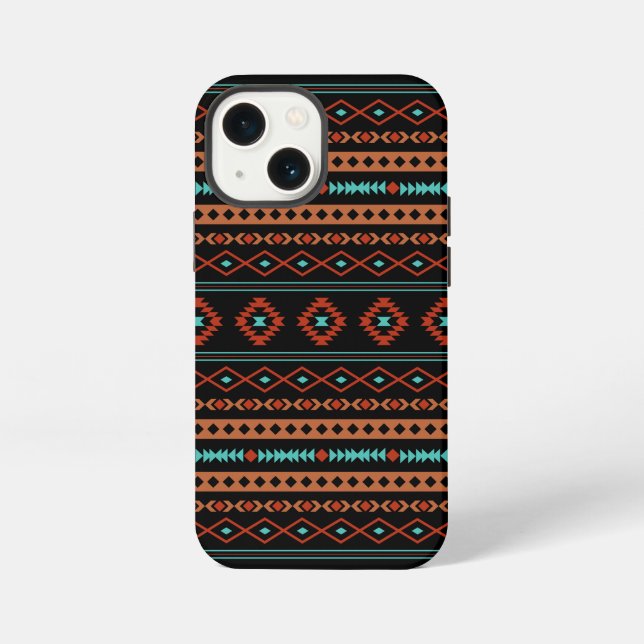 Coque iPhone Aztec Rusts Turquoise Noir Motifs mélangés Motif (Verso)