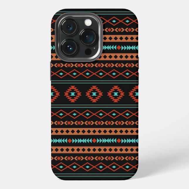 Coque iPhone Aztec Rusts Turquoise Noir Motifs mélangés Motif (Dos)
