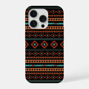 Coque iPhone 15 Pro Aztec Rusts Turquoise Noir Motifs mélangés Motif