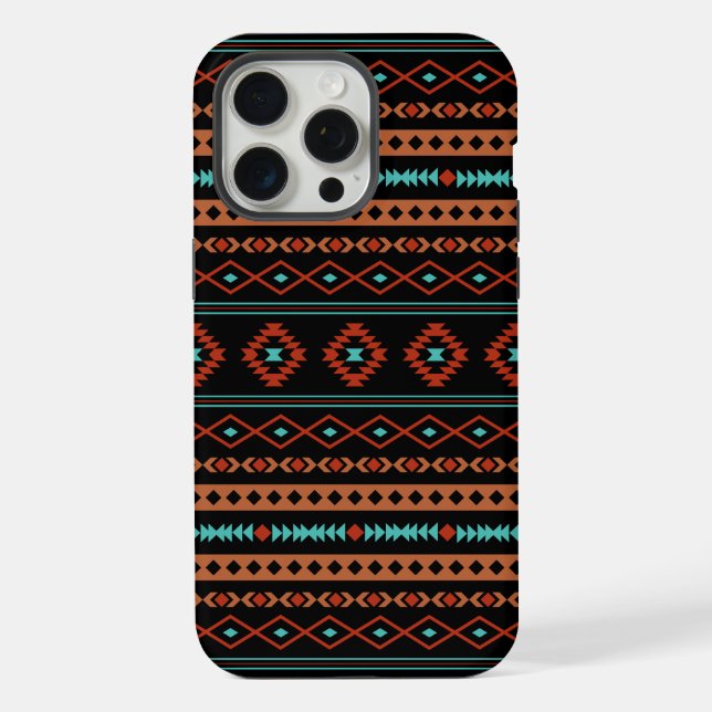 Coque iPhone Aztec Rusts Turquoise Noir Motifs mélangés Motif (Verso)