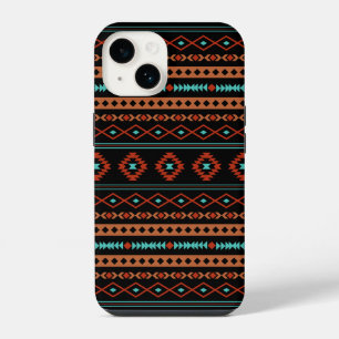Coque Pour iPhone 14 Aztec Rusts Turquoise Noir Motifs mélangés Motif