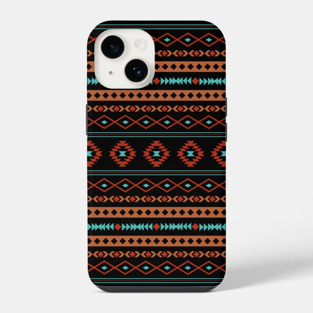 Coque iPhone Aztec Rusts Turquoise Noir Motifs mélangés Motif (Verso)