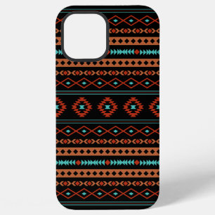 Coque iPhone 12 Pro Max Aztec Rusts Turquoise Noir Motifs mélangés Motif
