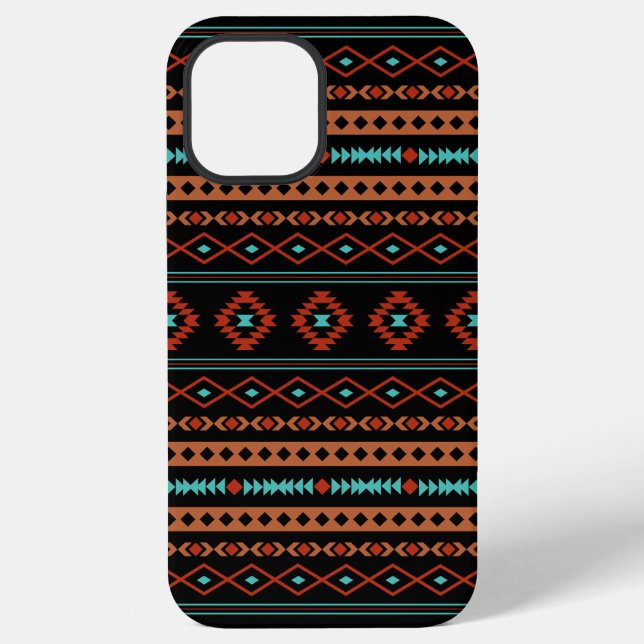 Coque iPhone Aztec Rusts Turquoise Noir Motifs mélangés Motif (Verso)