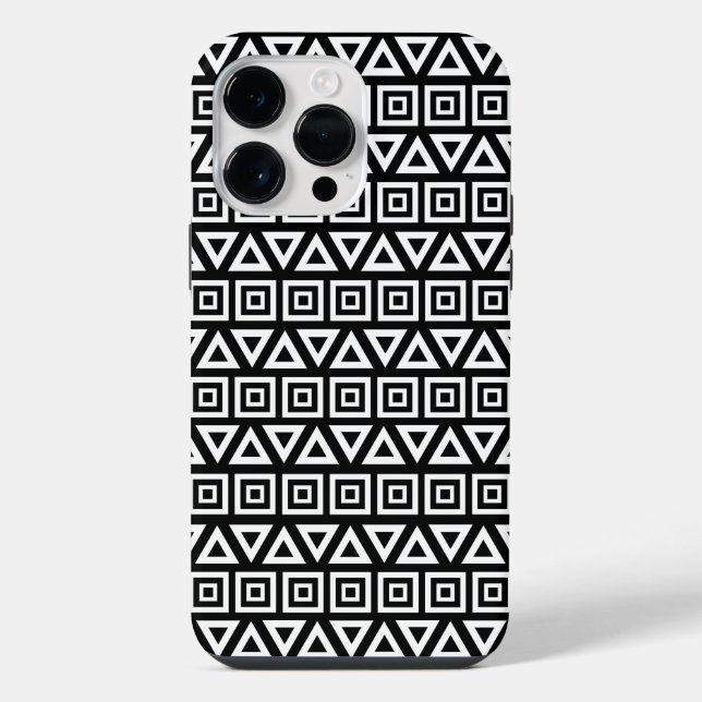 Coque iPhone Aztec Triangles+Motif Carré blanc sur noir (Verso)