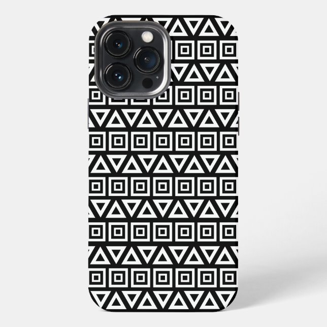 Coque iPhone Aztec Triangles+Motif Carré blanc sur noir (Verso)