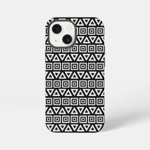 Etui iPhone 13 Mini Aztec Triangles+Motif Carré blanc sur noir