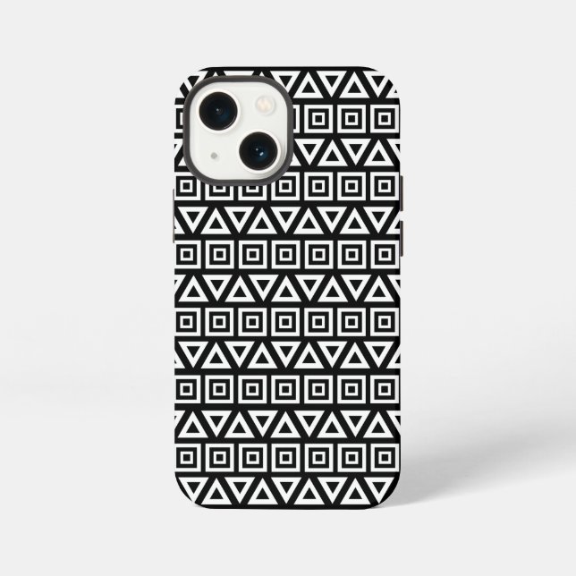 Coque iPhone Aztec Triangles+Motif Carré blanc sur noir (Verso)