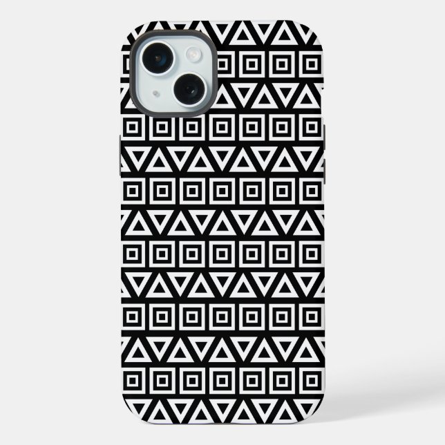 Coque iPhone Aztec Triangles+Motif Carré blanc sur noir (Verso)