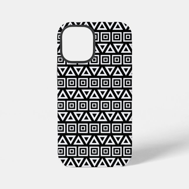 Coque iPhone Aztec Triangles+Motif Carré blanc sur noir (Verso)