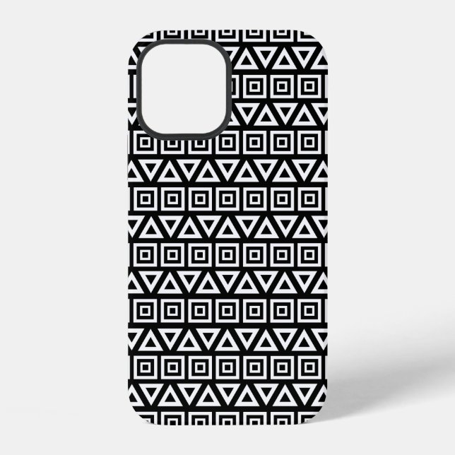 Coque iPhone Aztec Triangles+Motif Carré blanc sur noir (Verso)