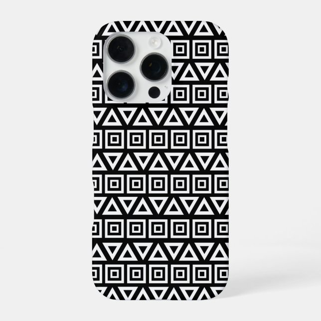 Coque iPhone Aztec Triangles+Motif Carré blanc sur noir (Verso)