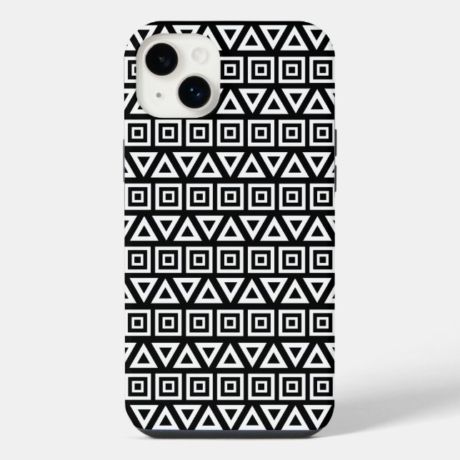 Coque iPhone Aztec Triangles+Motif Carré blanc sur noir (Verso)