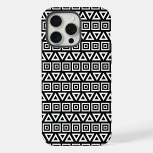 Coque iPhone 15 Pro Max Aztec Triangles+Motif Carré blanc sur noir