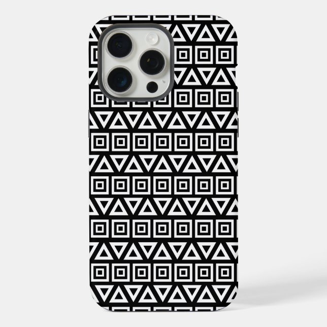 Coque iPhone Aztec Triangles+Motif Carré blanc sur noir (Verso)
