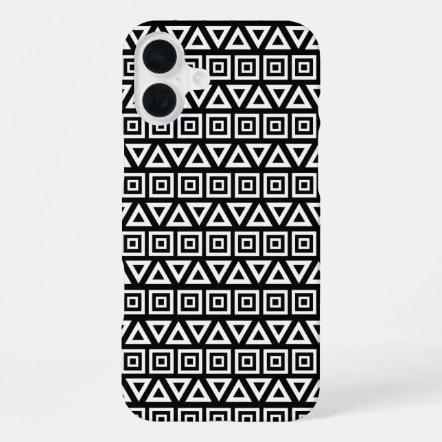 Coque iPhone Aztec Triangles+Motif Carré blanc sur noir (Verso)