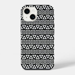 Coque Pour iPhone 14 Aztec Triangles+Motif Carré blanc sur noir