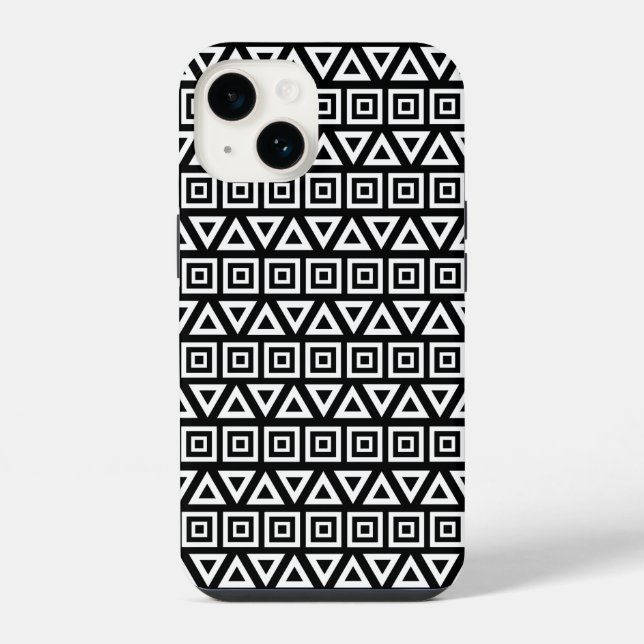 Coque iPhone Aztec Triangles+Motif Carré blanc sur noir (Verso)