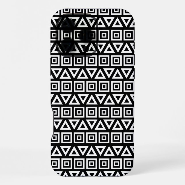 Coque iPhone Aztec Triangles+Motif Carré blanc sur noir (Verso)
