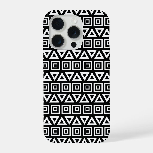 Coque iPhone Aztec Triangles+Motif Carré blanc sur noir (Verso)