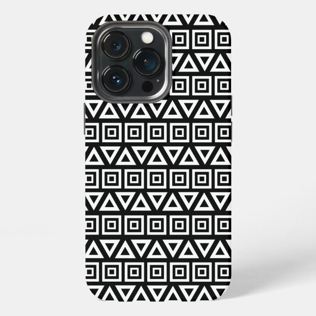 Coque iPhone Aztec Triangles+Motif Carré blanc sur noir (Dos)
