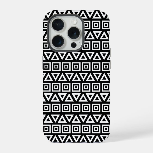 Coque iPhone Aztec Triangles+Motif Carré blanc sur noir (Verso)