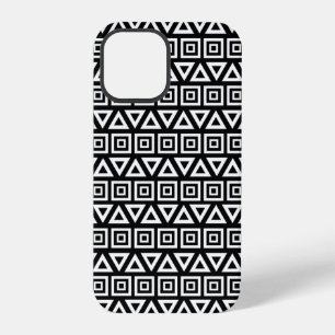 Coque iPhone 12 Pro Aztec Triangles+Motif Carré blanc sur noir