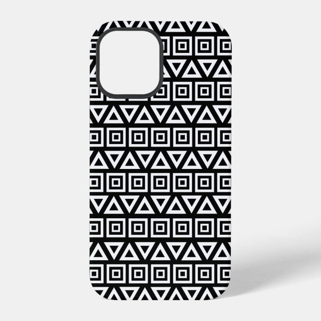 Coque iPhone Aztec Triangles+Motif Carré blanc sur noir (Verso)