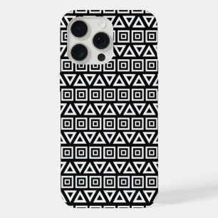Coque iPhone 15 Pro Max Aztec Triangles+Motif Carré blanc sur noir