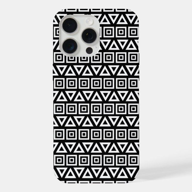 Coque iPhone Aztec Triangles+Motif Carré blanc sur noir (Verso)