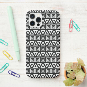 Coque iPhone 12 Pro Aztec Triangles+Motif Carré blanc sur noir