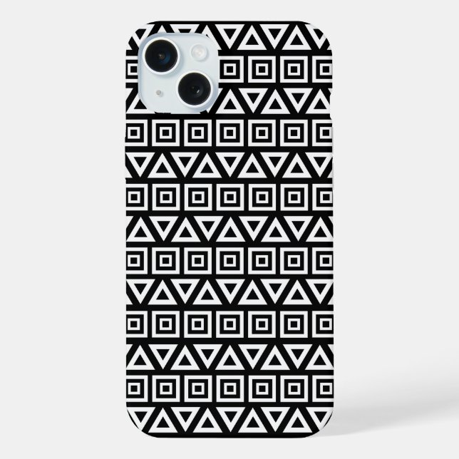 Coque iPhone Aztec Triangles+Motif Carré blanc sur noir (Verso)
