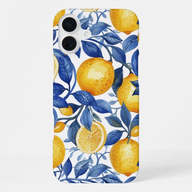 Coque iPhone Azulejo Lemons Feuilles Bleues  (Verso)