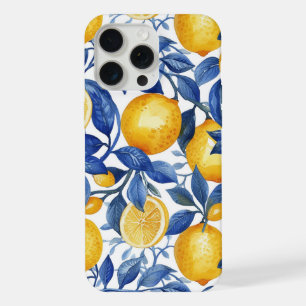 Coque iPhone 15 Pro Max Azulejo Lemons Feuilles Bleues