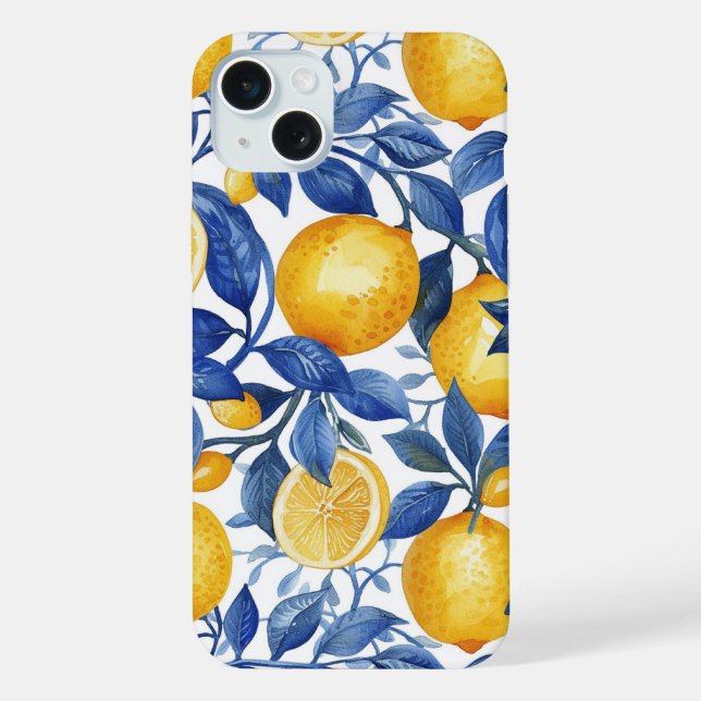 Coque iPhone Azulejo Lemons Feuilles bleus (Verso)