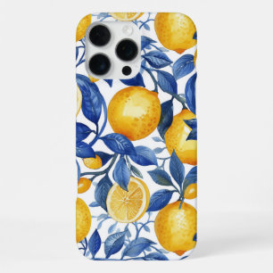 Coque iPhone 16 Pro Max Azulejo Lemons Feuilles bleus