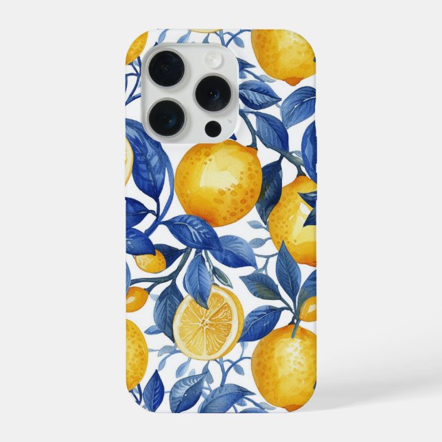 Coque iPhone Azulejo Lemons Feuilles bleus (Verso)