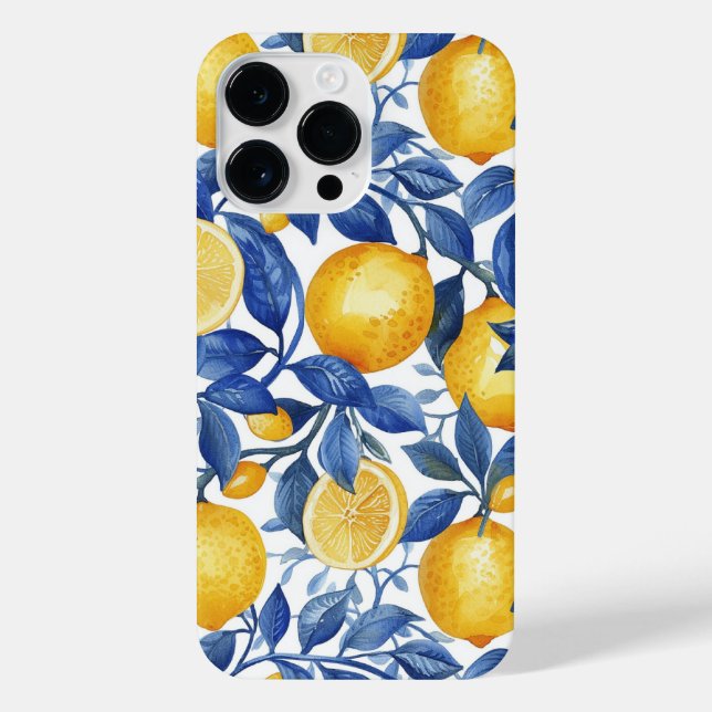 Coque iPhone Azulejo Lemons Feuilles bleus (Verso)