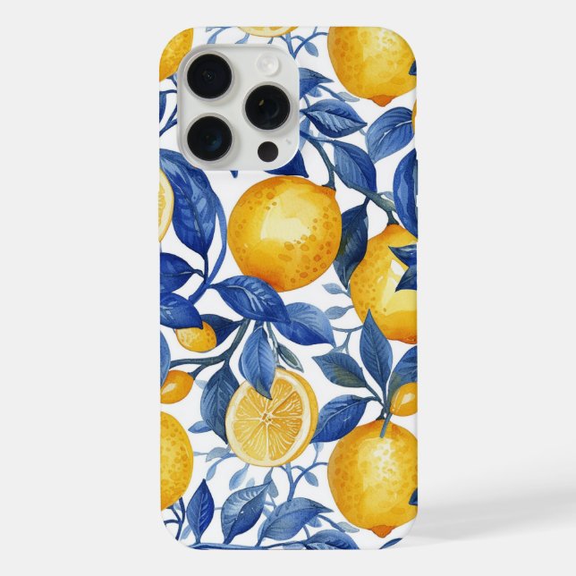Coque iPhone Azulejo Lemons Feuilles bleus (Verso)