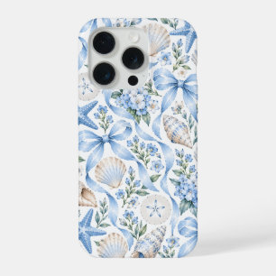 Coque iPhone 15 Pro Baby Blue Côté Mer Coquette Nœud Coquillage & Hydr