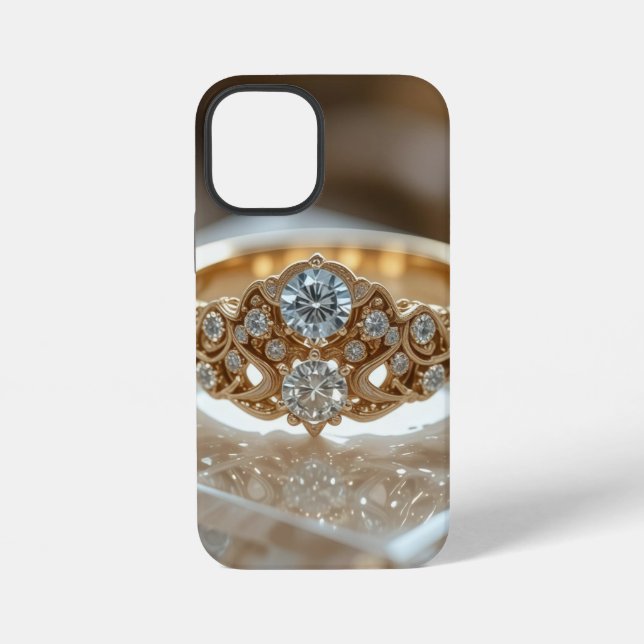 Coque iPhone bague diamant scintillant or (Verso)