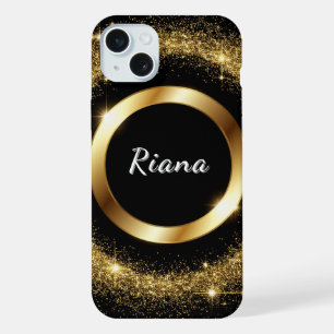 Coque iPhone 15 Plus Bague en paillettes dorées 