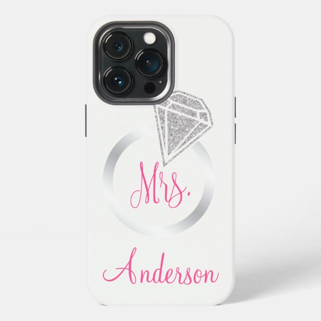 Coque iPhone Bague glamour paillettes argentées initiale nom de (Dos)